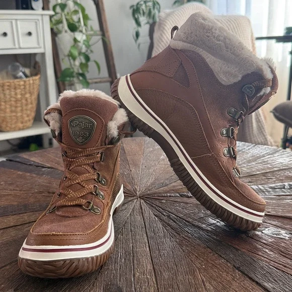 Pajar Canada Giselle Waterproof Leather Snow Boots Fur Lined Brown - Picture 10 of 11